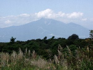 写真は背炙山からみた磐梯山とススキです
